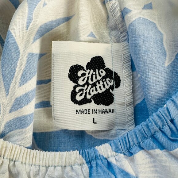Hilo Hattie Muu Muu Dress Womens L Short Sleeve Blue White Floral Midi Hawaii - Picture 8 of 13